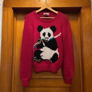 Hand Knit Vintage Red Panda Acrylic Sweater Women’s Large
